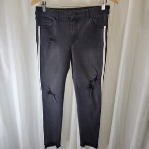 BoomBoom Jeans Distressed Black Skinny Jeans with White Side Stripes, 11